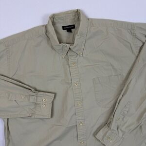 Lands End Mens XXL Khaki Tan Cotton Twill Long Sleeve Button Down Shirt 18-18.5